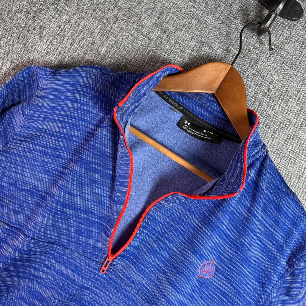 Mens Under Armour Pullover XL Blue Space Dye Golf 1/4 Zip‎ SB Logo